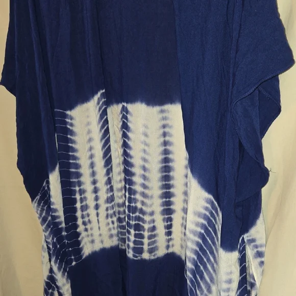 2 Chic Blue and White Tie Dyed Kimono Swim Cover Up OS Viscose - Picture 8 of 9